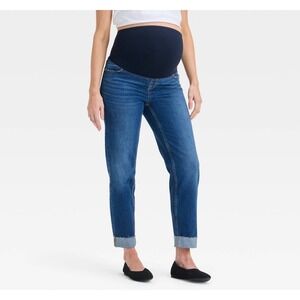 Ingrid & Isabel Maternity NWT 2 Jeans Dark Wash Cuffed 90s Straight Leg Denim